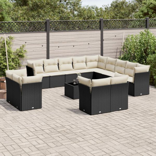 vidaXL 14 Piece Garden Sofa Set with Cushions Black Poly Rattan