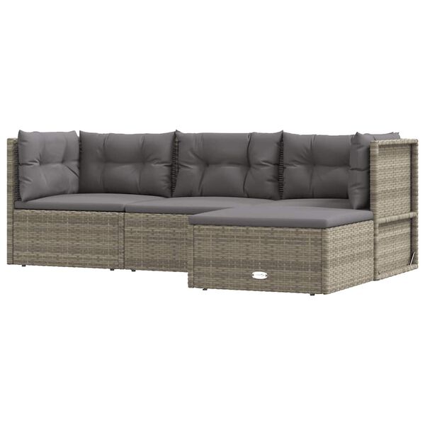 vidaXL 4 Piece Garden Lounge Set with Cushions Grey Poly Rattan