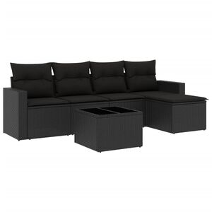vidaXL 6 Piece Garden Sofa Set with Cushions Black Poly Rattan