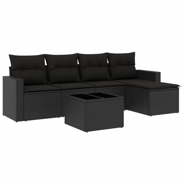 vidaXL 6 Piece Garden Sofa Set with Cushions Black Poly Rattan
