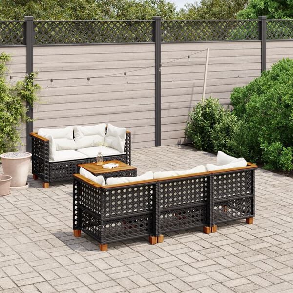 vidaXL 6 Piece Garden Sofa Set with Cushions Black Poly Rattan