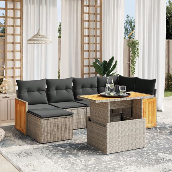 vidaXL 7 Piece Garden Sofa Set with Cushions Grey Poly Rattan