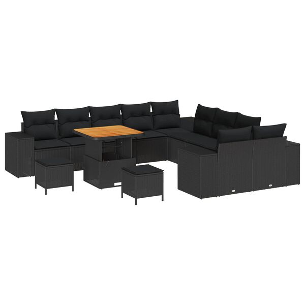 vidaXL Garden Sofa Set with Cushion 13 pcs Black Poly Rattan