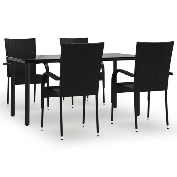 vidaXL 5 Piece Garden Dining Set Black Poly Rattan