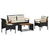 vidaXL 4 Piece Garden Sofa Set with Cushions Black Poly Rattan