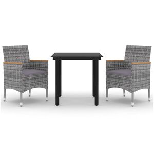 vidaXL 3 Piece Garden Dining Set with Cushions Poly Rattan and Glass