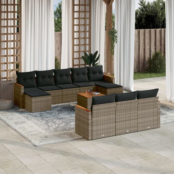 vidaXL 11 Piece Garden Sofa Set with Cushions Grey Poly Rattan