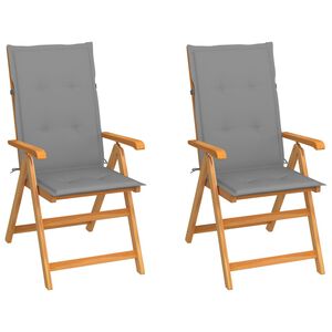 vidaXL Garden Chairs 2 pcs with Grey Cushions Solid Teak Wood