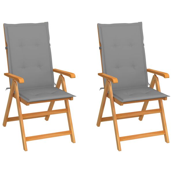 vidaXL Garden Chairs 2 pcs with Grey Cushions Solid Teak Wood