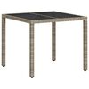vidaXL Garden Table with Glass Top Light Grey 90x90x75 cm Poly Rattan