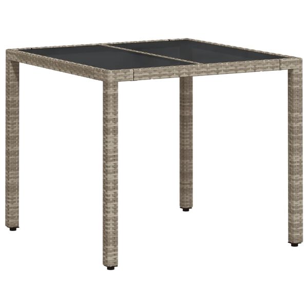 vidaXL Garden Table with Glass Top Light Grey 90x90x75 cm Poly Rattan