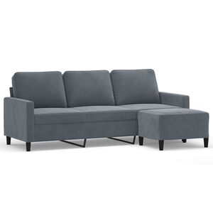 vidaXL 3-Seater Sofa with Footstool Dark Grey 180 cm Velvet