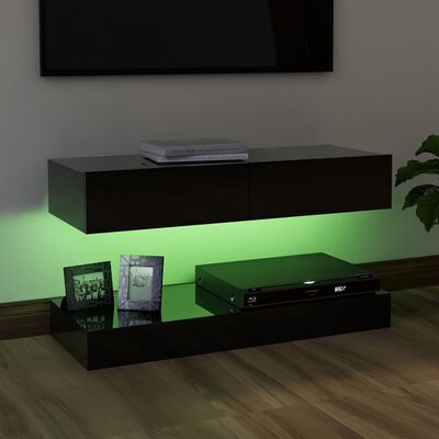 vidaXL TV Cabinet with LED Lights High Gloss Black 90x35 cm