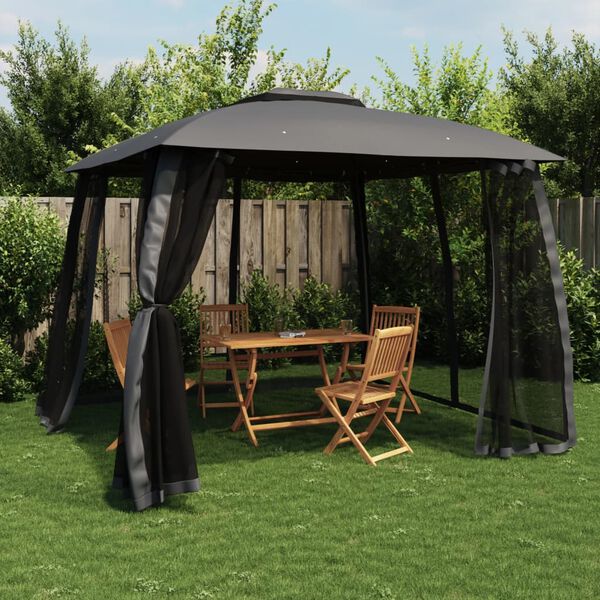 vidaXL Gazebo with Double Roof and Mesh Walls Anthracite 2.93x2.93 m Steel
