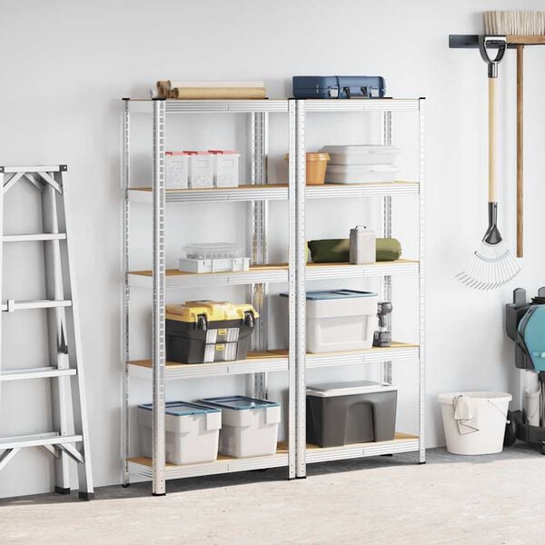 vidaXL 5-Layer Storage Shelves 2 pcs Silver Steel&Engineered Wood