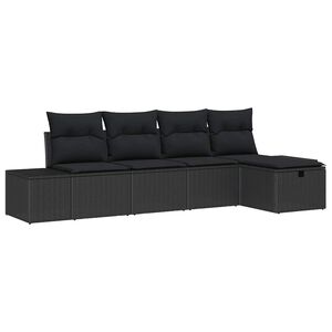 vidaXL Garden Sofa Set with Cushion 5 pcs Black Poly Rattan