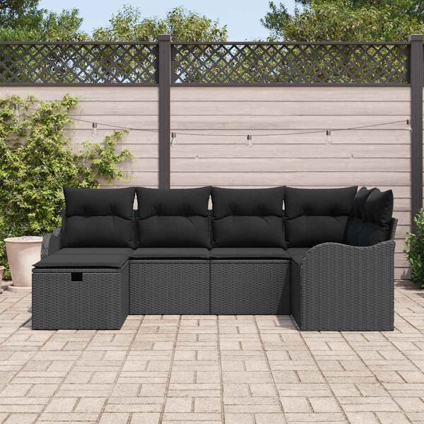 vidaXL Garden Sofa Set with Cushion 6 pcs Black Poly rattan