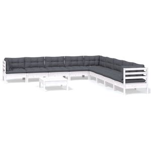 vidaXL 10 Piece Garden Lounge Set with Cushions White Solid Pinewood