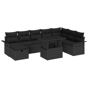 vidaXL Garden Sofa Set with Cushion 9 pcs Black Poly rattan