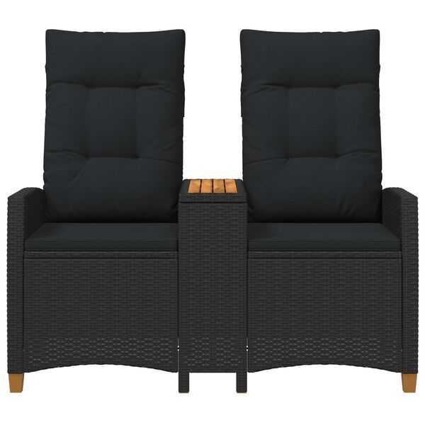 vidaXL Reclining Bench with Table Black 126 x 65 x 112 cm Poly Rattan