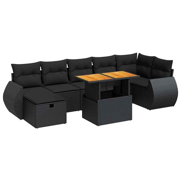 vidaXL 5 Piece Garden Sofa Set with Cushions Black Poly Rattan Acacia