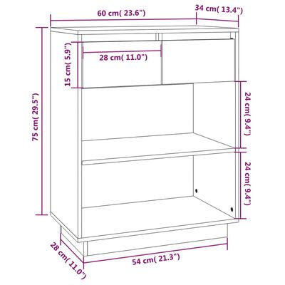 vidaXL Console Cabinet 60x34x75 cm Solid Wood Pine