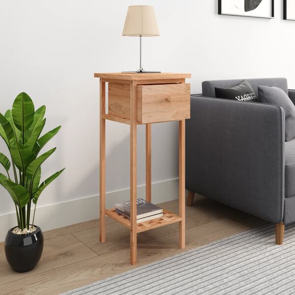 vidaXL Side Table with Drawer 25x25x60cm Solid Wood Walnut