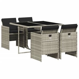 vidaXL 5 Piece Garden Dining Set with Cushions Light Grey Poly Rattan