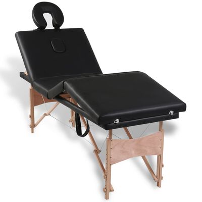vidaXL Black Foldable Massage Table 4 Zones with Wooden Frame