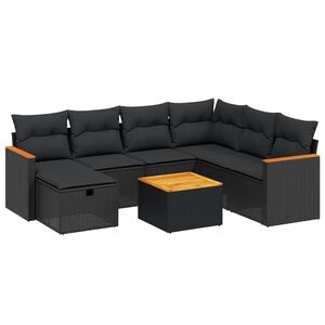 vidaXL 8 Piece Garden Sofa Set with Cushions Black Poly Rattan