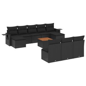 vidaXL 11 Piece Garden Sofa Set with Cushions Black Poly Rattan
