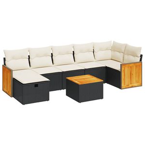 vidaXL 7 Piece Garden Sofa Set with Cushions Black Poly Rattan