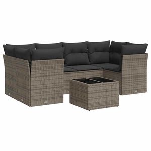 vidaXL 7 Piece Garden Sofa Set with Cushions Grey Poly Rattan