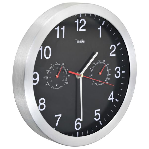 vidaXL Wall Clock with Quartz Movement Hygrometer Thermometer Black