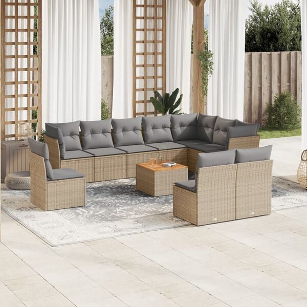 vidaXL 11 Piece Garden Sofa Set with Cushions Mix Beige Poly Rattan
