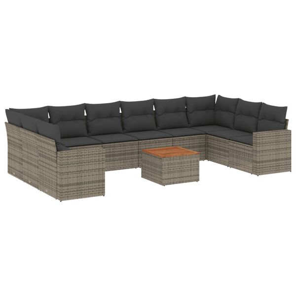 vidaXL 11 Piece Garden Sofa Set with Cushions Grey Poly Rattan