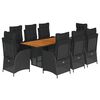 vidaXL 9 Piece Garden Dining Set with Cushions Black Poly Rattan