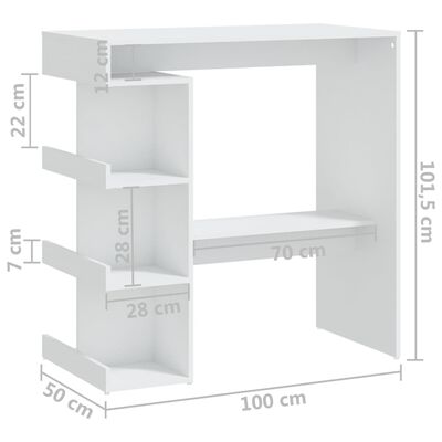 vidaXL Bar Table with Storage Rack White 100x50x101.5 cm Engineered Wood