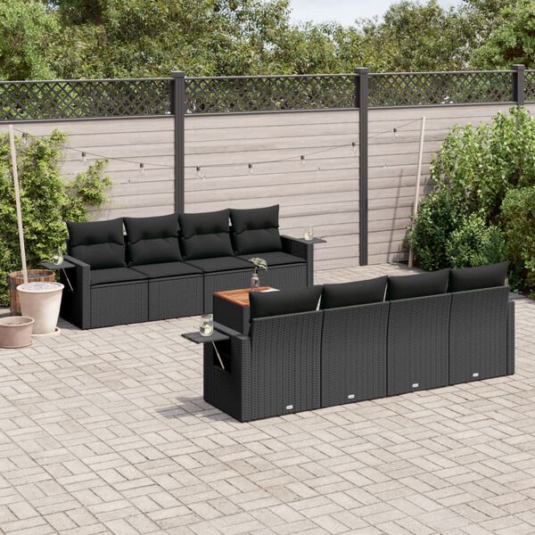 vidaXL 9 Piece Garden Sofa Set with Cushions Black Poly Rattan