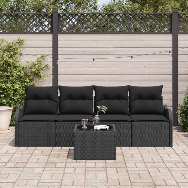 vidaXL Garden Sofa Set with Storage 5 pcs Black Poly Rattan