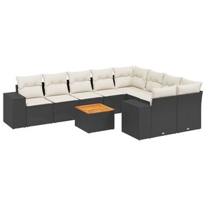 vidaXL 10 Piece Garden Sofa Set with Cushions Black Poly Rattan