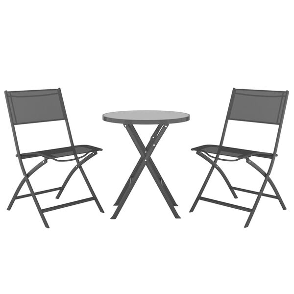 vidaXL 3 Piece Folding Bistro Set Steel Grey