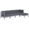 vidaXL 5 Piece Garden Lounge Set with Cushions Grey Pinewood