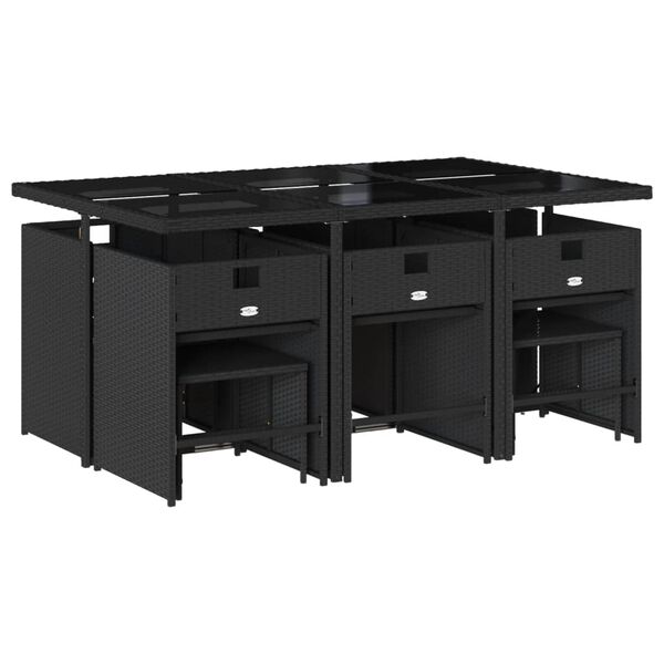 vidaXL 11 Piece Garden Dining Set with Cushions Black Poly Rattan