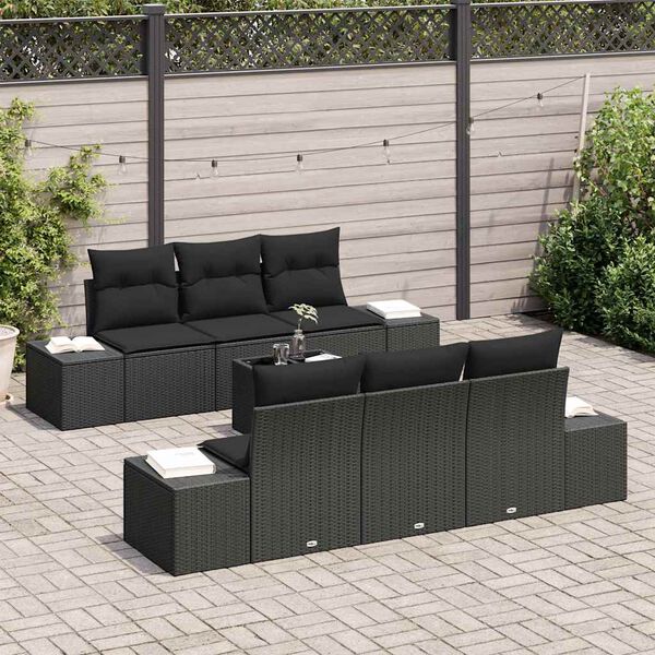 vidaXL Garden Sofa Set with Cushion 8 pcs Black Poly Rattan