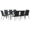 vidaXL 9 Piece Garden Dining Set Black Steel and Textilene