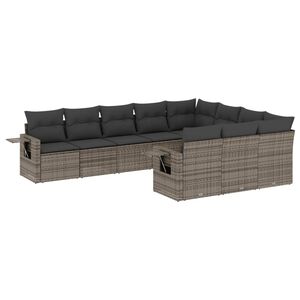 vidaXL 10 Piece Garden Sofa Set with Cushions Grey Poly Rattan