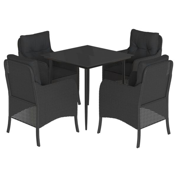 vidaXL 5 Piece Garden Dining Set with Cushions Black Poly Rattan