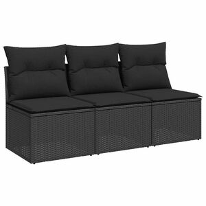 vidaXL Garden Sofa with Cushions 3-Seater Black Poly Rattan