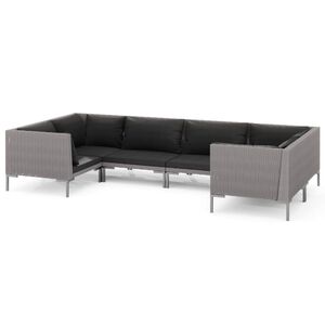 vidaXL 6 Piece Garden Lounge Set with Cushions Poly Rattan Dark Grey